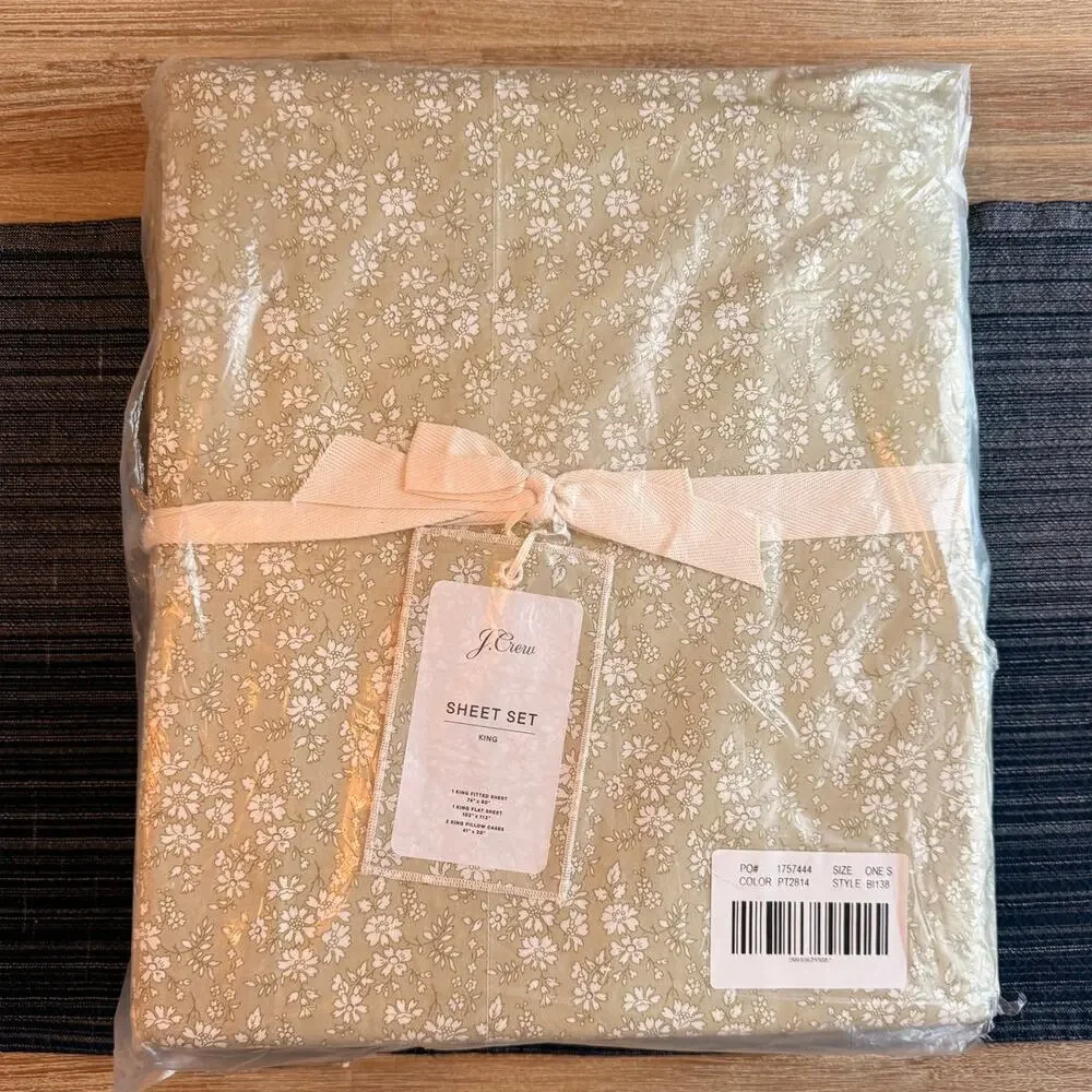 J.Crew Liberty London King Sheet Set Capel Floral Cotton NWT Limited Sage Green - Picture 2 of 6